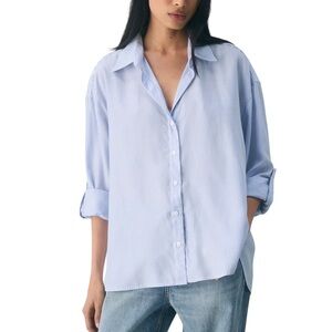 Aritzia Babaton Archive Shirt Blue & White Stripe Drapey Button-Up Shirt Sz XS